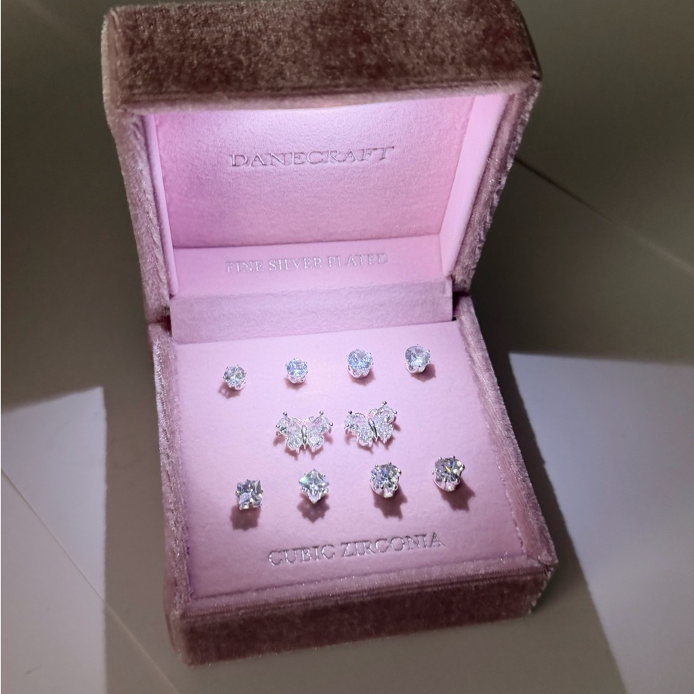 DANCRAFT Silver Crystal Stud Earrings Set of 5; gift idea jewelry studs new - Picture 12 of 17